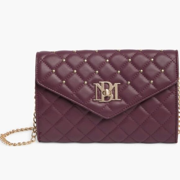 Badgley Mischka Handbags - Badgley Mischka Diamond Quilted Purple Crossbody Bag with Gold Chain Strap NWT
